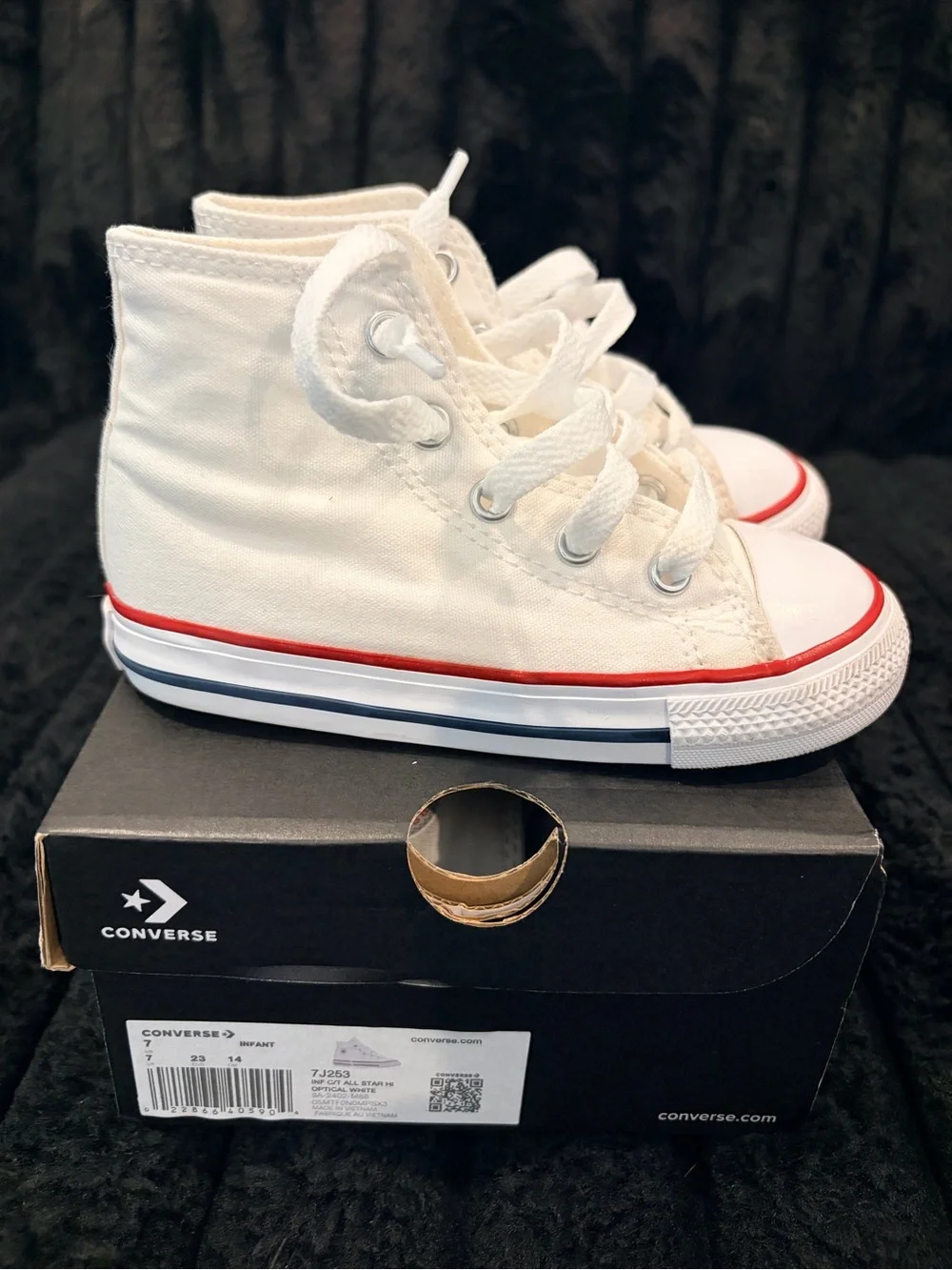 Converse Kids' Classic High Top Sneakers in White with Red Trim